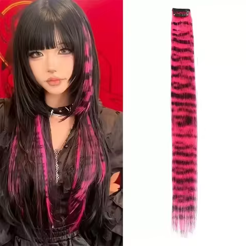 3pcs/set Stripe Printed Hair Colorful Long Straight Hair Pieces Synthetic Clip-in Hair Extensions for Daily Use Party Halloween
