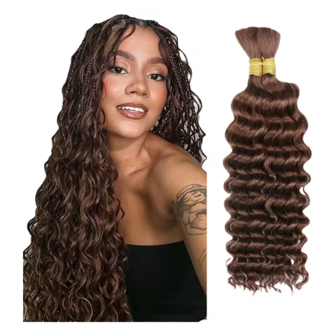 Chocolate Brown Braiding Hair for Boho Braids Human Hair Braiding Hair 2 Bundles/Pack 100g 18 Inch Deep Wave Boho Hair Braiding