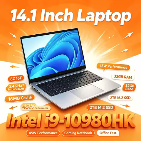 Core i9 10980HK Intel 14.1 Inch Pro Laptop 8C 16T 2.4 5.3GHz 16MB 45W 32GB RAM 2TB M.2 SSD Office Gaming Notebook Fast New