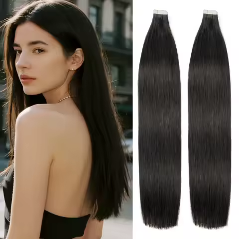 40Pcs Tape in Human Hair Extensions Straight Remy Hair Tape Ins Invisible Seamless Real Hair Tape Extensions for Women Daily Use
