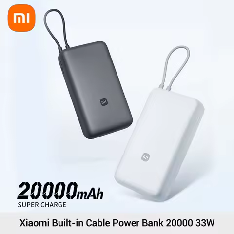 Xiaomi 20000mAh 33W Two-Way Fast Charging Power Bank with Built-in USB-C Cable Portable External Battery for iPhone 15-17 Xiaomi