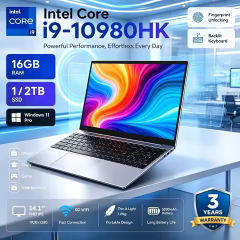 NEW Intel Core I9 10980HK Laptop 14.1 inch 16GB RAM 1TB 2TB SSD Portable Gaming Laptops Windows 11 Office PC Notebook Computer