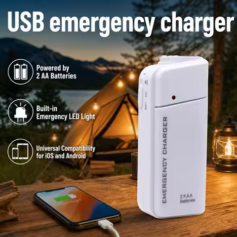Portable Universal USB Emergency Charger 2 AA Battery Power Bank Extender Supply Box With LED Light For iPhone Mobile Phone