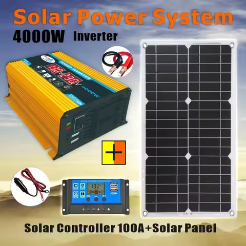 4000W Solar Inverter Kit Complete 12V to 110V/220V Solar Panel System 12V Solar Panel Battery Charge Controller Power Generation