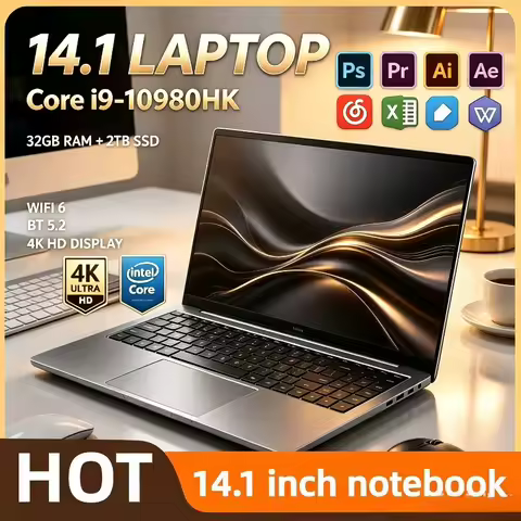 Intel Core i9 10980HK 14.1 Inch Pro Laptop 8C 16T 2.4 5.3GHz 16MB 45W 32GB RAM 1TB 2TB M.2 SSD Gaming Notebook Fast New Black