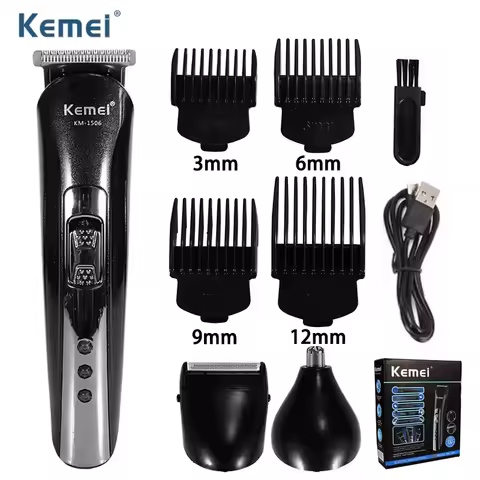 Kemei KM-1506 3 in 1 Electric Hair Clipper USB Charging Shaver Rechargeable Nose Hair Trimmer Professional Shaving Machine