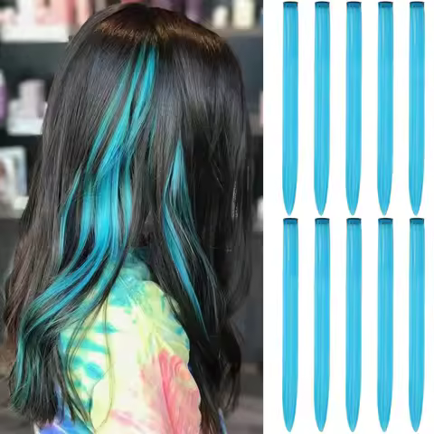 Colored Hair Extensions Clip in Teal Blue 5/10 Pieces Synthetic