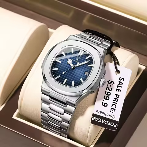 POEDAGAR Fashion Square Quartz Man Clock Waterproof Luminous Date Stainless Steel Watches For Men Luxury Business Men Wristwatch