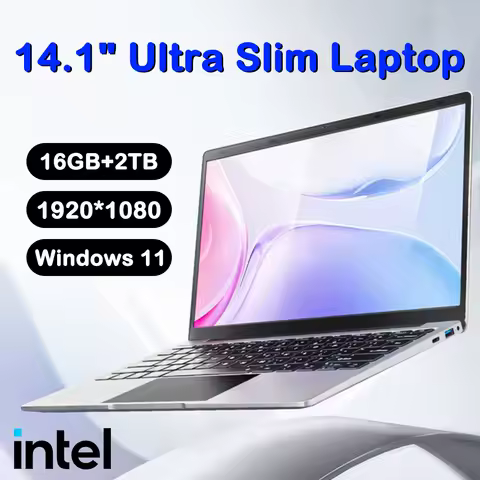 Ultra Slim Laptop 14.1"" 16GB RAM 2TB SSD Intel N3700 Notebook Windows 11 Pro 1920*1080 Display Office Study Computer PC