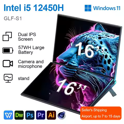 GLF-S1 Laptop 16+16 Inch Big Dual Screen Intel I3-1215U Laptop Computers Camera Windows 11 DDR4 M.2 2280 2TB WIFI Dual Notebook