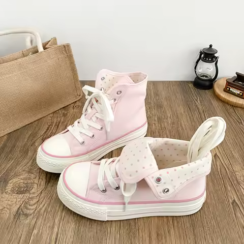 2026 Fresh Women Canvas Shoes High Top Female Flat Canvas Sneakers Lace Up Student Black Sport Shoes Pink Girls Shoe Summer