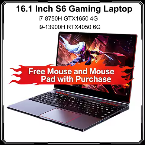 16.1 Inch S6 Gaming Laptop Intel Core i9-13900H RTX4050 6G i7-8750H GTX1650 4G Windows11 RAM Max 64GB DDR4 2TB SSD Fingerprint