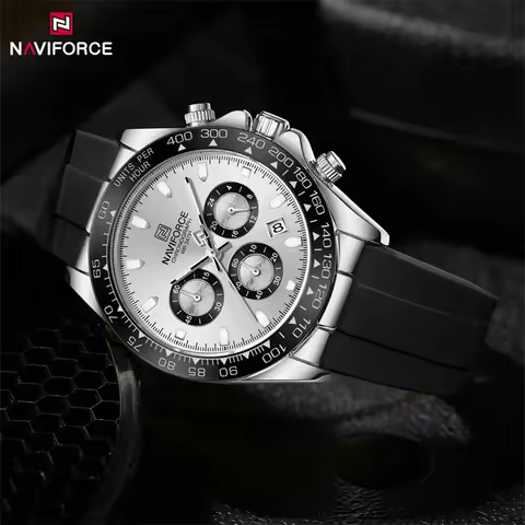 NAVIFORCE NF8054 Original Watches For Men Silicone Band Casual Sport Chronograph Luminous Wristwatch