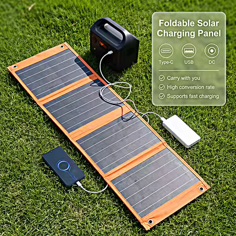 Portable Foldable Solar Panel Charger with QC3.0 Fast Charge USB Type-C DC Output for Outdoor Power Phones Laptops Camping Hikin
